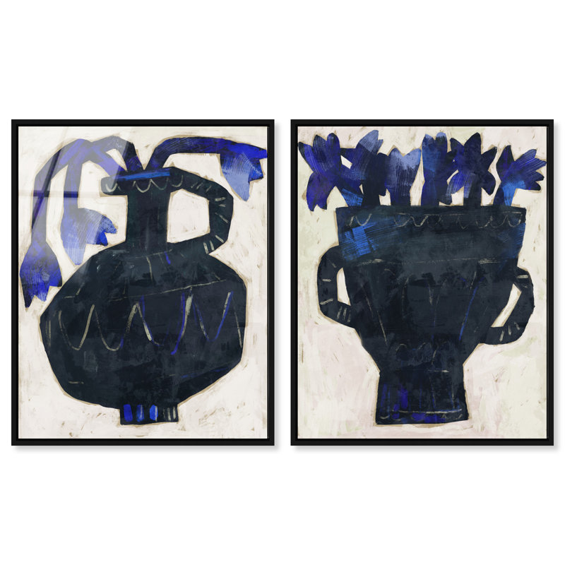 Indigo Vases Set Set by Oliver Gal, 42"H x 34"W, Black Floater Frame