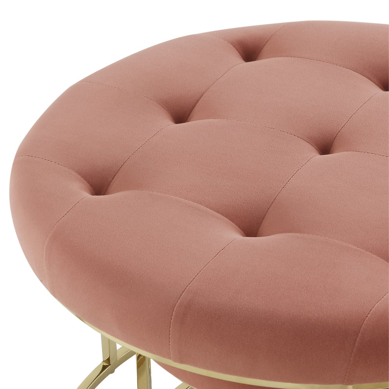 Carlotta Velvet Nesting Ottoman Set of 2 with Stainless Steel Polished Gold Frame, Blush Velvet