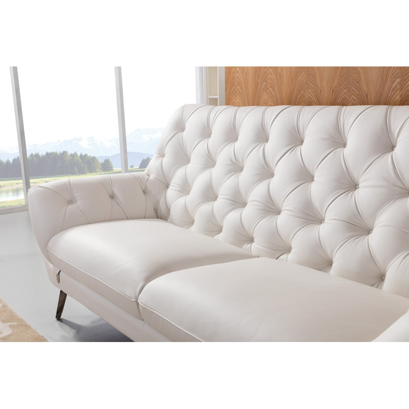 Fauteuil capitonné Bodell de 106,68 cm de large, Cuir véritable blanc