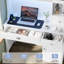 Bureau d'ordinateur en bois l 47,2 po avec huche et éclairage à DEL, blanc-1549054821