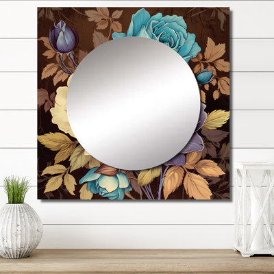 Rétro fleurs roses - Art mural miroir carré rose pour salle de bain