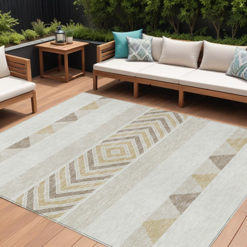 Tapis lavable intérieur / extérieur 8 pi x 10 pi ivoire beige et taupe Southwestern