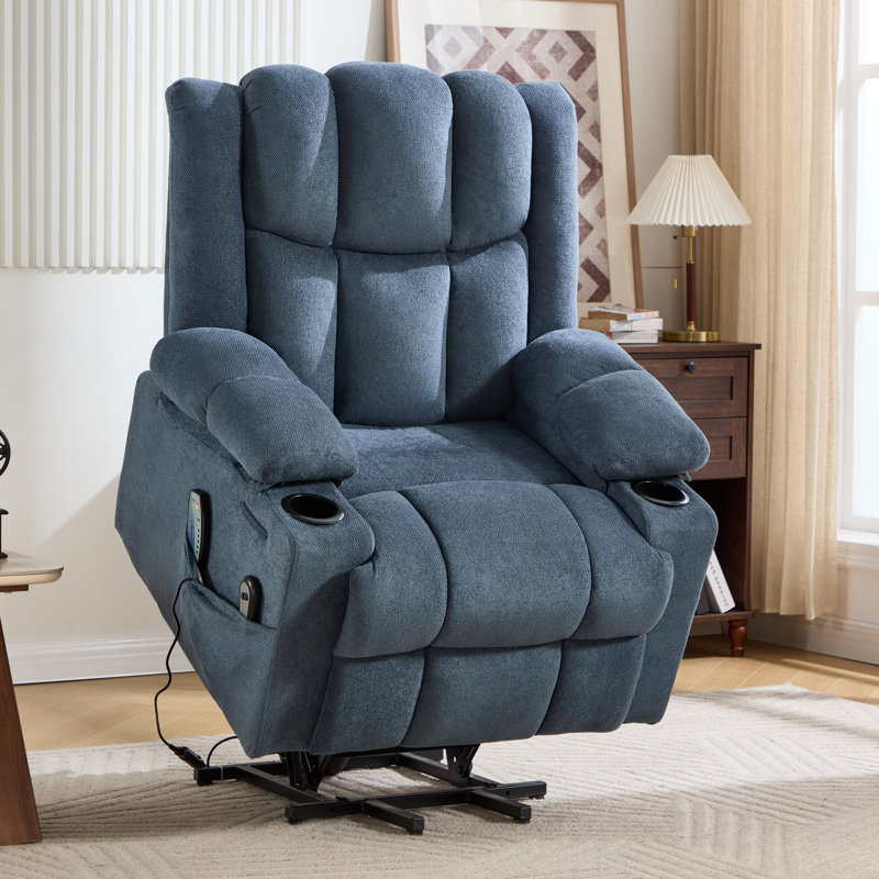38.19" Wide Mordern Power Lift Massage & Heating Recliner Chair With Cupholders & Side Pockets, Ideal For Elderly, Blue