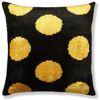Coussin luxueux en velours de soie noir et or 20 po x 20 po | Fait à la main