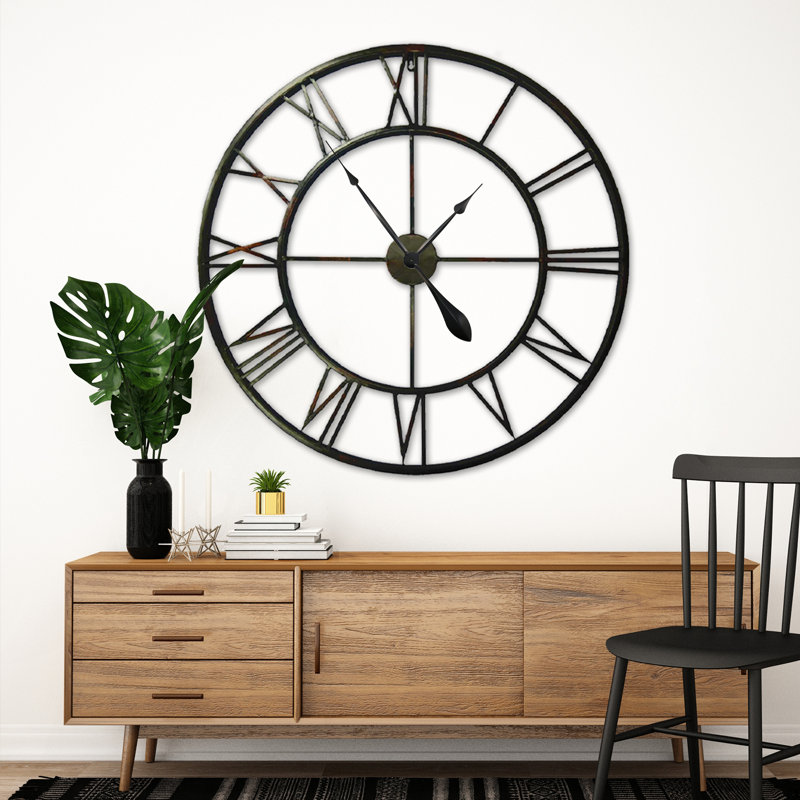 Hackney Roman Iron Wall Clock, 76cm H x 76cm W x 5cm D, Black/Bronze