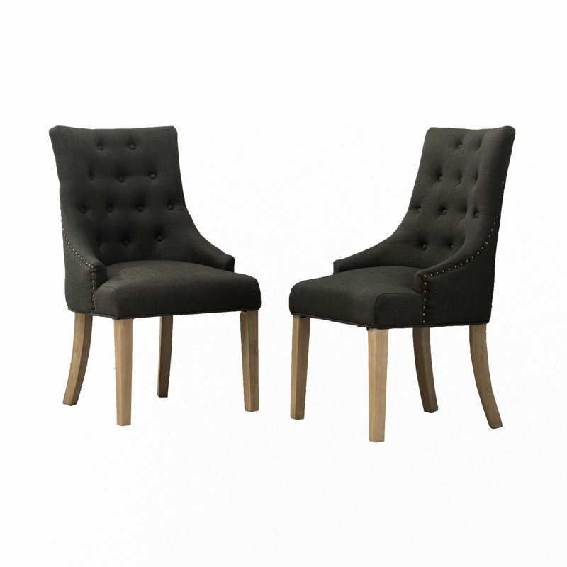 Button Tufted Solid Wood Wingback Hostess Chairs, Charcoal