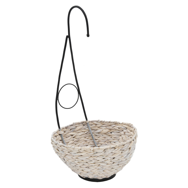 Fabric Geranium Hanging Basket Arrangement in Basket, White, Pink