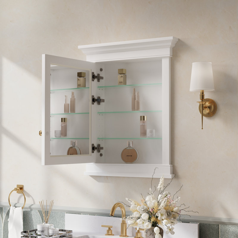 26"W X32''h Wall Recessed Mount Solid Wood Framed Medicine Cabinet With Adjustable Glass Shelves
