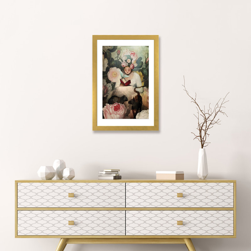 «The Reading» par Catrin Welz-Stein, impression, H 24 po x l 16 po x P 1 po, Papier encadré doré