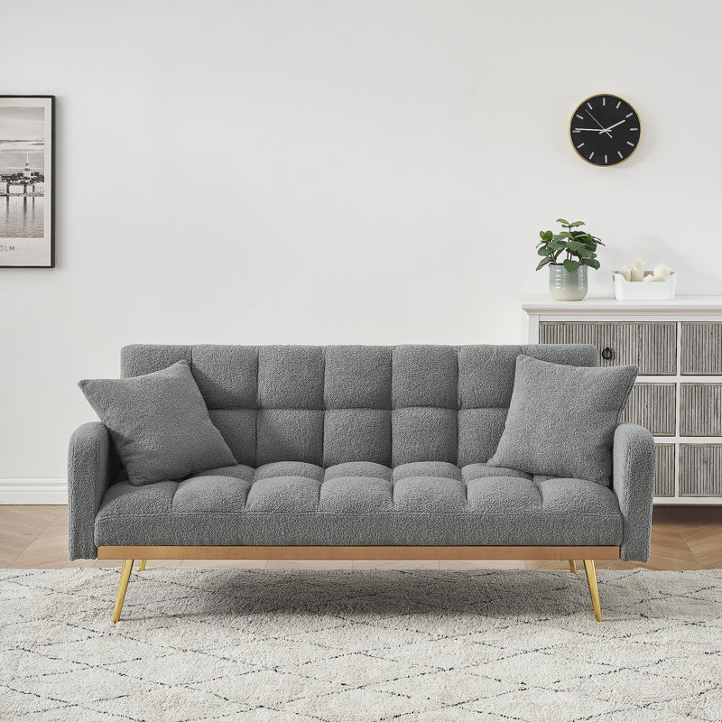 69 Inch Adjustable Teddy Sofa Bed In Gray, For Small Spaces And Multi-Functional Living, Gray