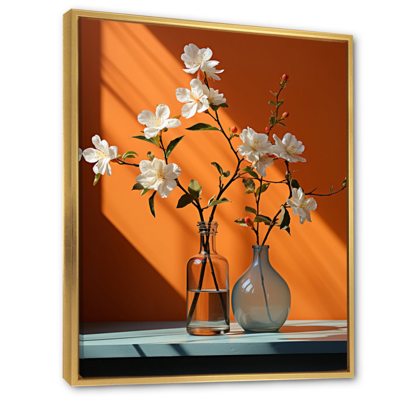 " Coral Minimalism Sunlife " Mixed Media Print, 40" H x 30" W x 1.5" D, Gold