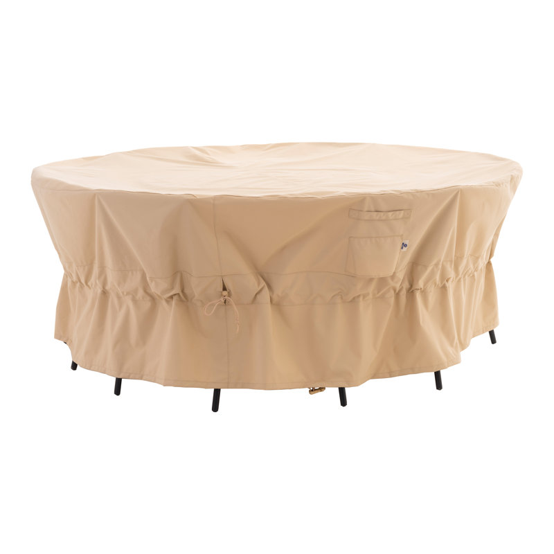 Waterproof Outdoor Patio Table Cover, 110"DIA x 31"H, Heavy Duty Rip Stop, 3 Year Warranty, Beige