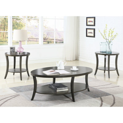 Table basse ovale grise - Style avec bois de bouleau et étagère supplémentaire