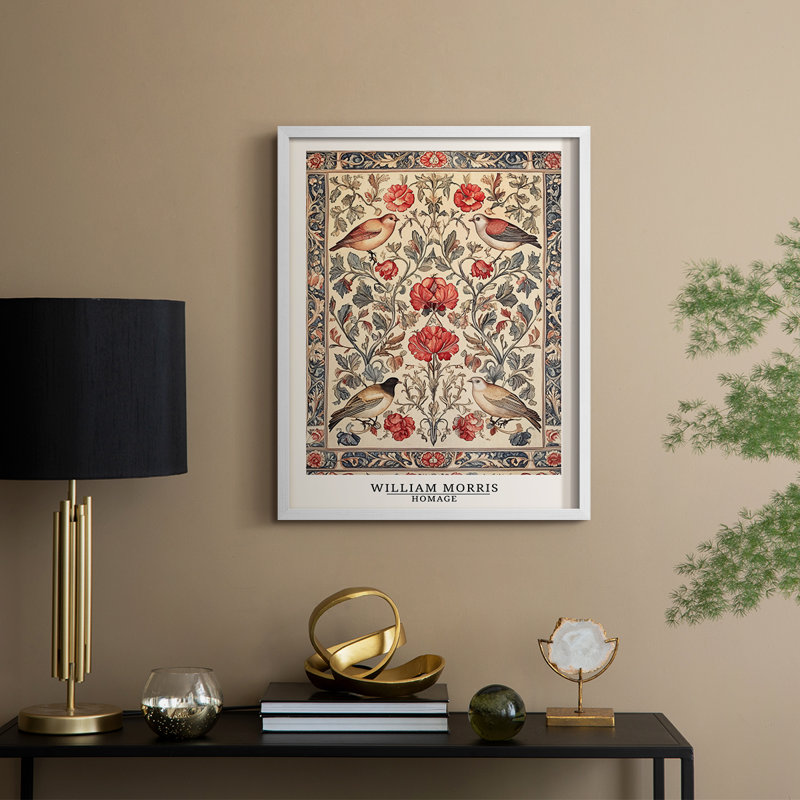 WM MORRIS Series CCXIV Framed Print - Solid Wood, 21" H x 17" W, White