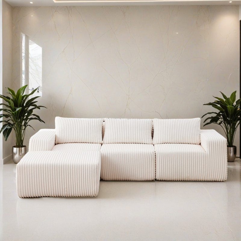 Canapé-lit modulaire 4 pièces pour salon, Polyester blanc