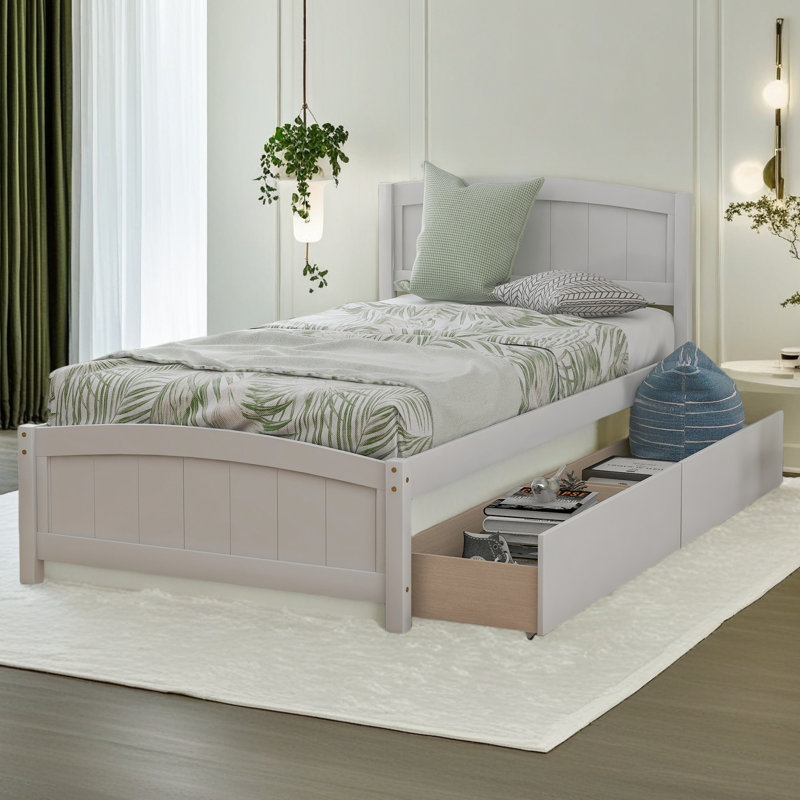 Lit plateforme simple avec deux tiroirs, Blanc