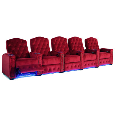 Upholstered Power Reclining Home Theater Seating with Cup Holder