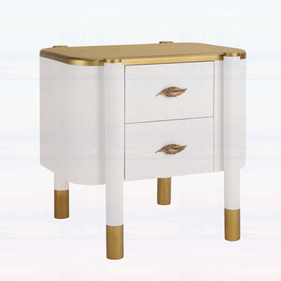 2 Drawers Nightstand with Metal Feather-Shaped Handles