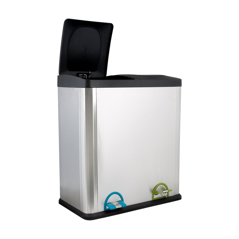 Poubelle de recyclage multi-compartiments à pédale en acier inoxydable 15,85 gallons Bloomingburg