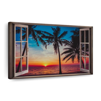 Fenêtre sur une plage colorée sur toile
