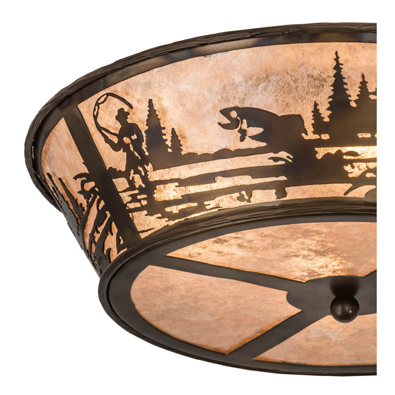 Fly Fishing Creek 4 - Light Flush Mount, Burnished Antique Copper