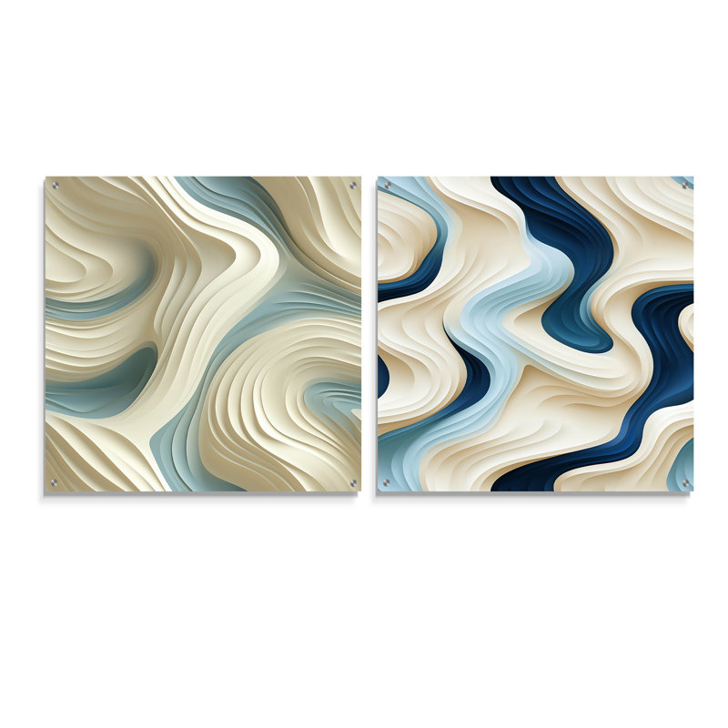 Dadra - Ensemble de 2 peintures murales abstraites en acrylique, H 16 po x l 33 po