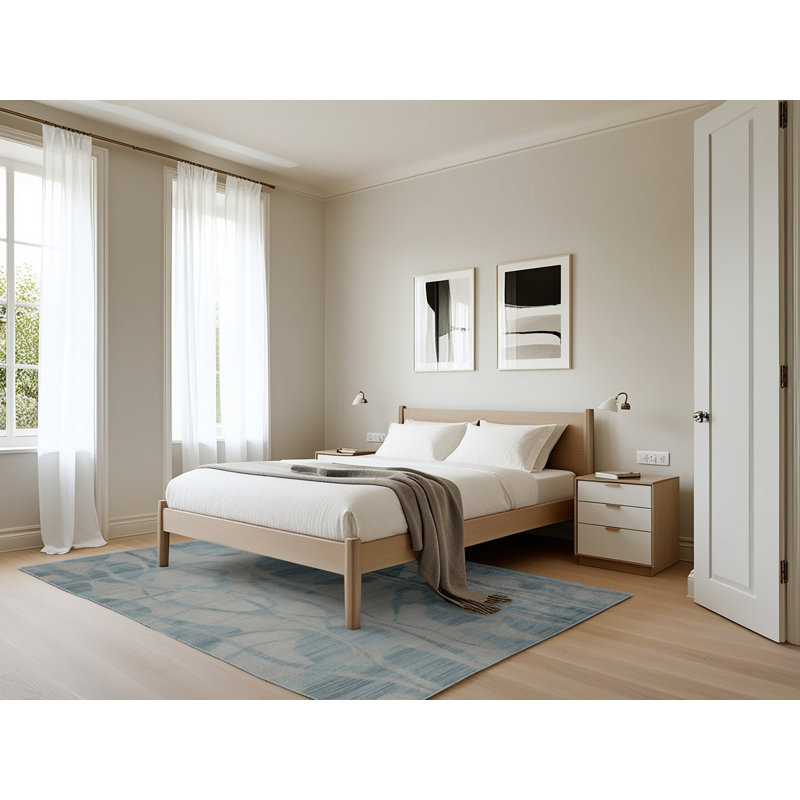 Machine Washable Abstract Blue Area Rug, Rectangle 5' x 7'