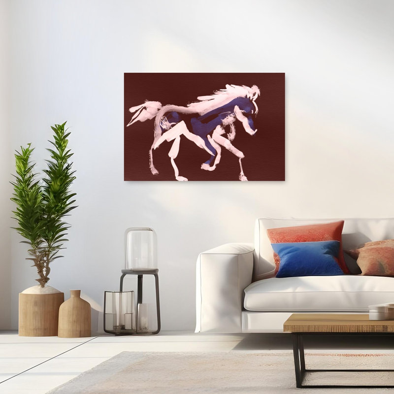 Cheval bleu galopant, impression abstraite, cheval moderne, 32" H x 48" W
