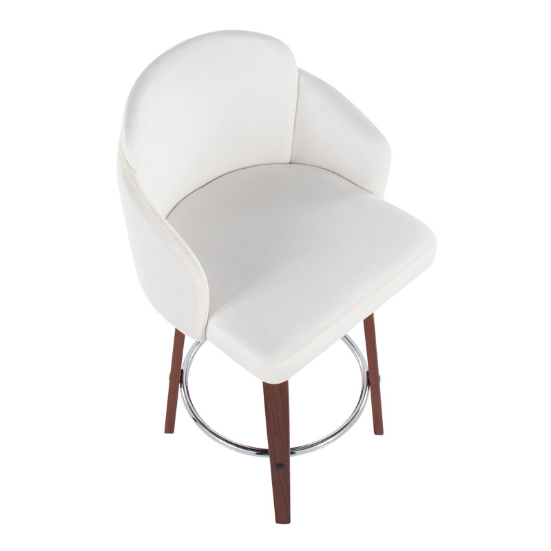 Tabouret tournant 25 "Violetta, Velours crème, Noyers