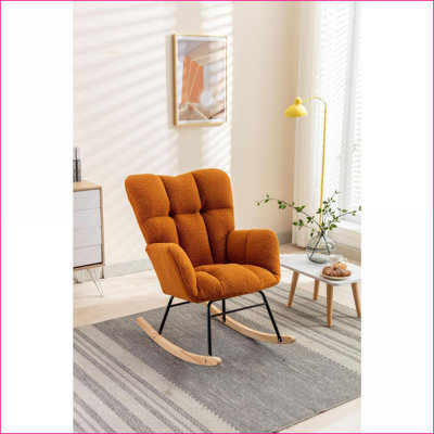 Chaise berçante pour chambre de bébé & amp; Salon, fauteuil coulissant en tissu caramel Teddy | Ours en peluche | Mousse