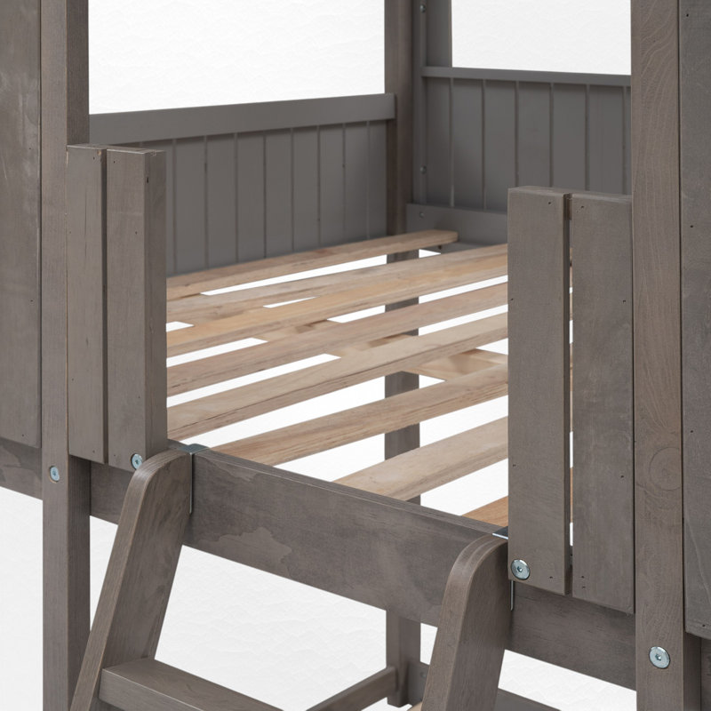Full Over Full House Bunk Bed, Antique Gray