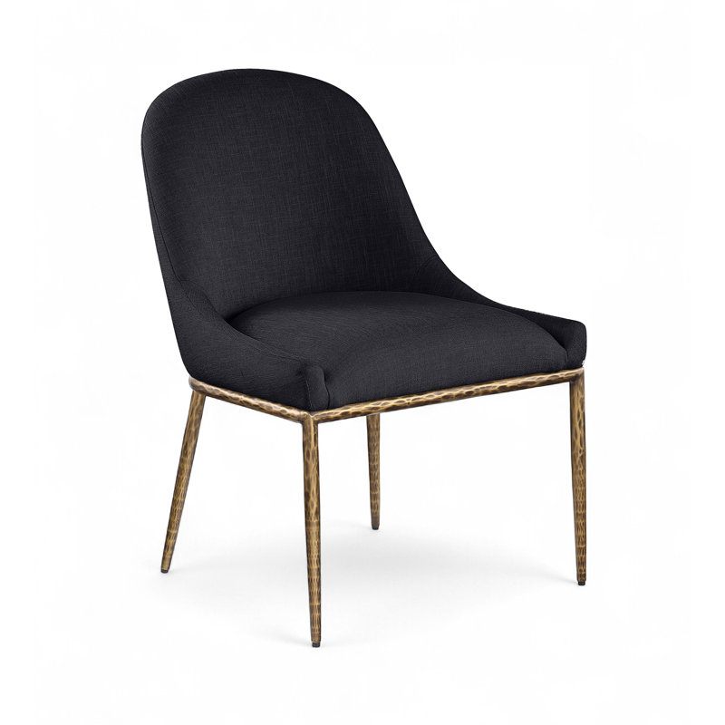 Chaise d'appoint rembourrée Ferro Hessle, Tissu texturé en lin noir, Or brossé