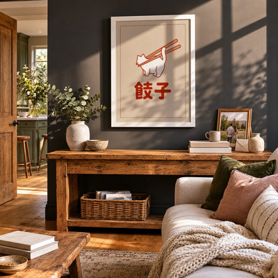 Cat With Chopsticks Minimalist - Print