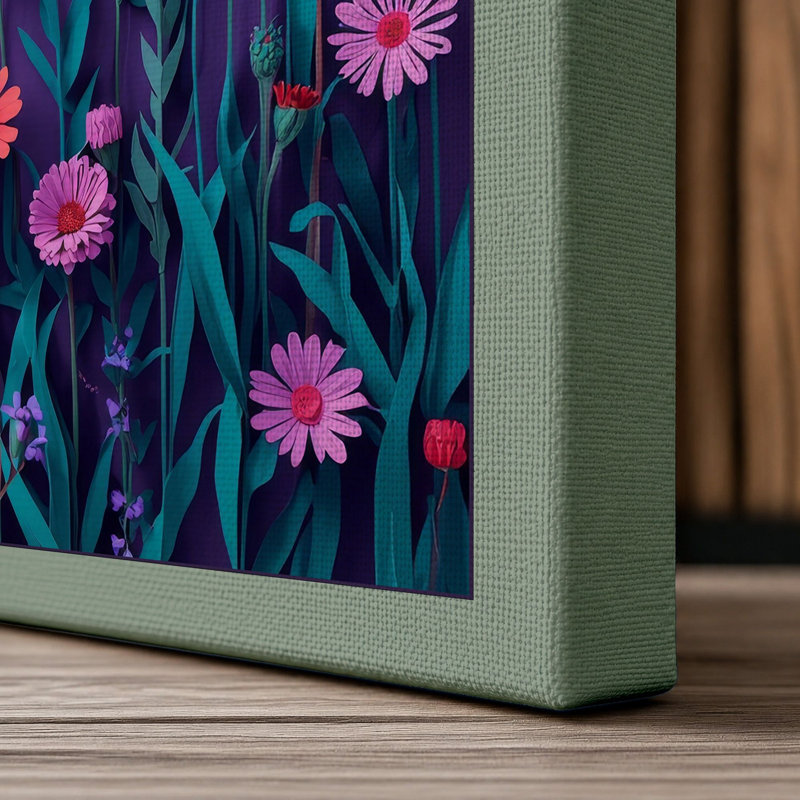Pink Carnation Field Botanical - Wrapped Canvas, 36x24 - 91.4 x 61.0 cm, Sage Border