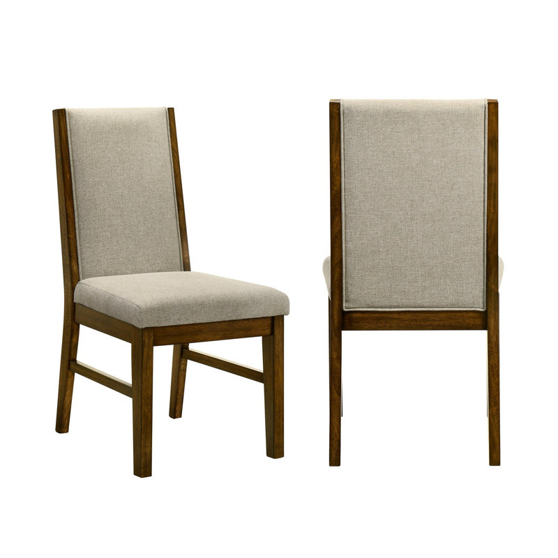 Ensemble de 2 chaises de salle à manger Liyo, structure en bois brun, assise en tissu beige