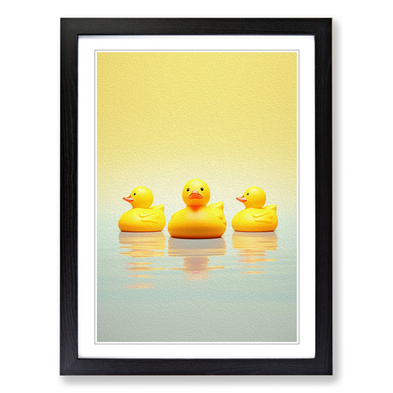 Rubber Ducks Minimalism No.2 - Single Picture Frame Print on Wood, Black, 64cm H x 46cm W x 2cm D