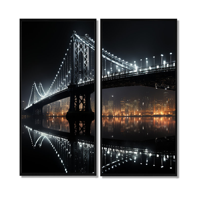 Ching - grands ponts, impressions sur toile, 40" H x 40" W, Impression encadrée flottante, Black