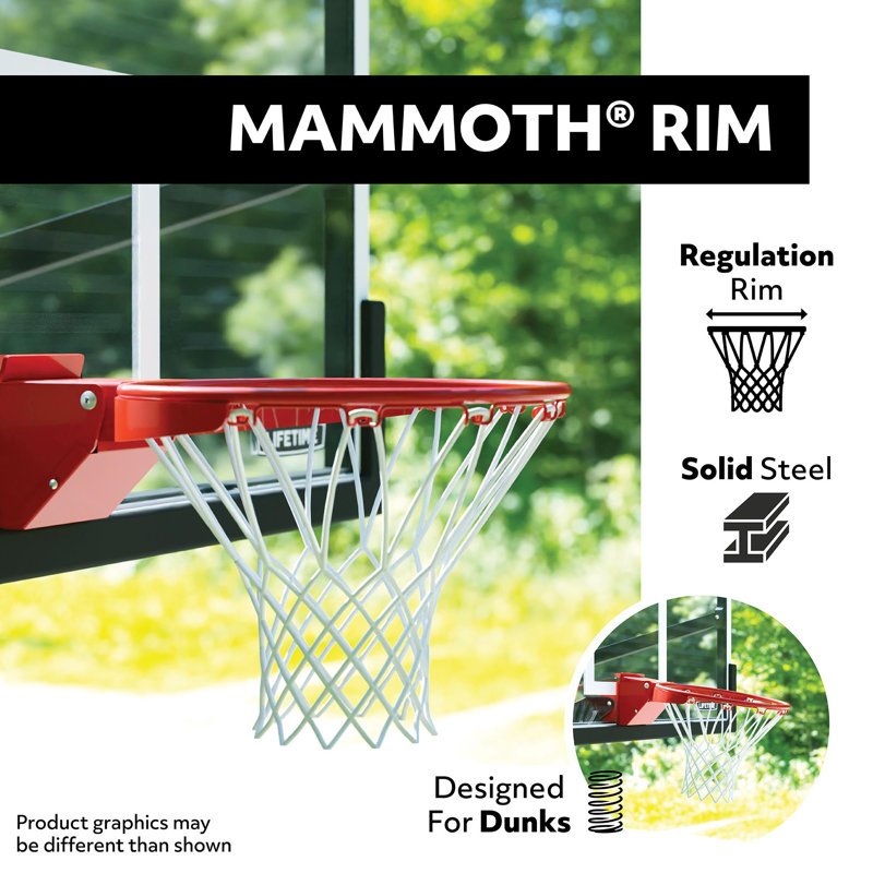 Lifetime Mammoth 54" Height Adjustable Bolt Down Basketball Hoop (Tempered Glass Backboard)