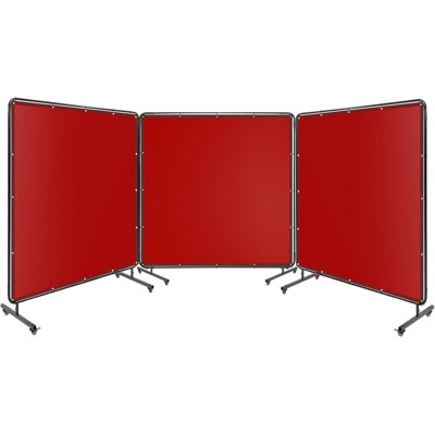 3-Panel Flame-Resistant Welding Screen with Frame & Locking Swivel Casters - Clear PVC Safety Curtain for Welding, Workshops, Garages