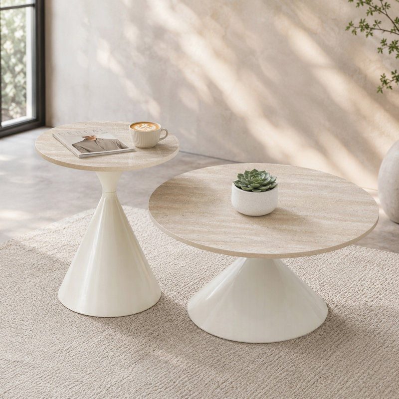 Ensemble de tables basses 2 pièces, Natural Wood / White