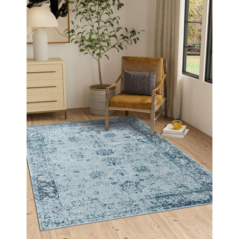 Tapis Brandt, Rectangle 10 pi x 14 pi 1 po, Non, Bleu clair / Bleu marine