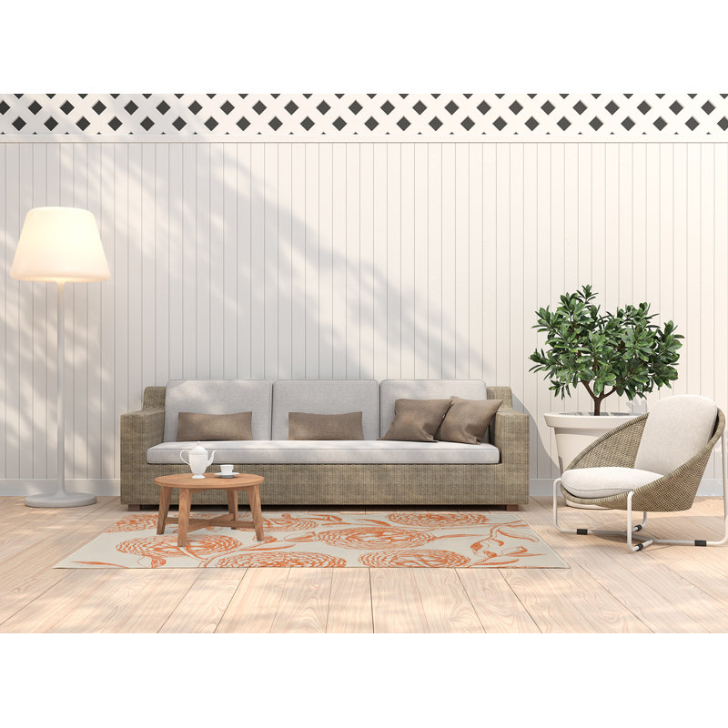Tapis floral en chenille tissé à la machine à motif floral orange / beige, Rectangle 3 pi x 5 pi