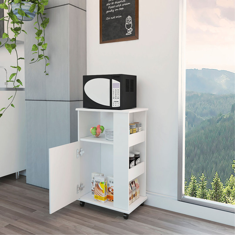 Kit Lower Microwave Cabinet, Single Door, Three Side Shelves, White