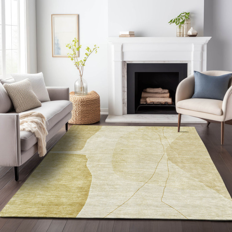 Premium Machine Washable Prisco Gold Rug, Rectangle 9' x 12'
