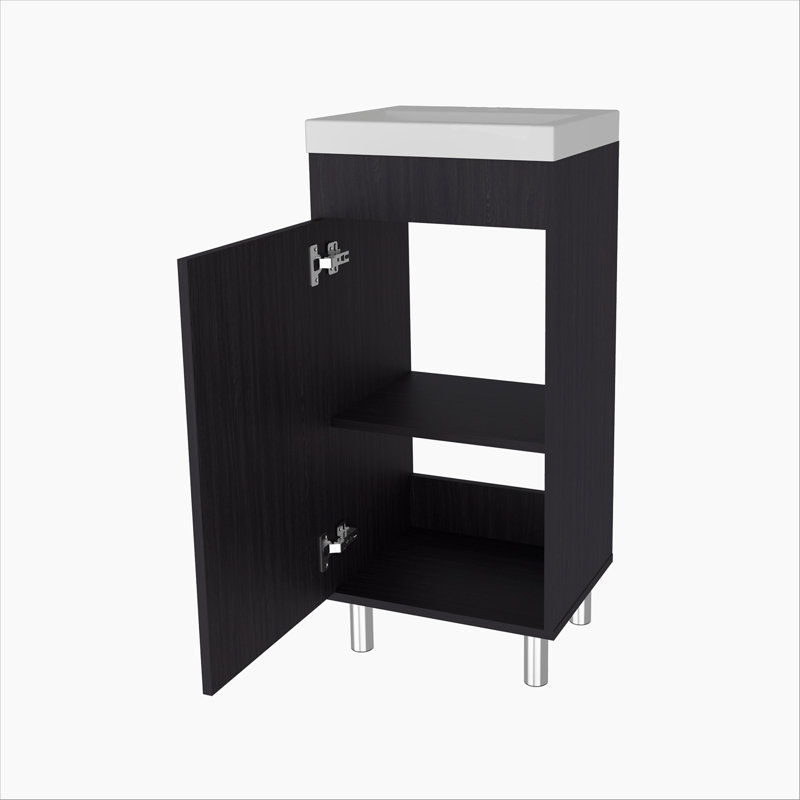 Meuble-lavabo de salle de bain avec 1 porte et 2 tablettes de rangement, Wengé