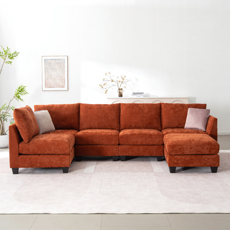 Canapé modulaire de 124 po avec repose-pieds, Rouge