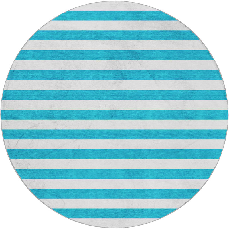 Premium Machine Washable Dream Shag ADS528 Striped Rug, Teal, 8' Round