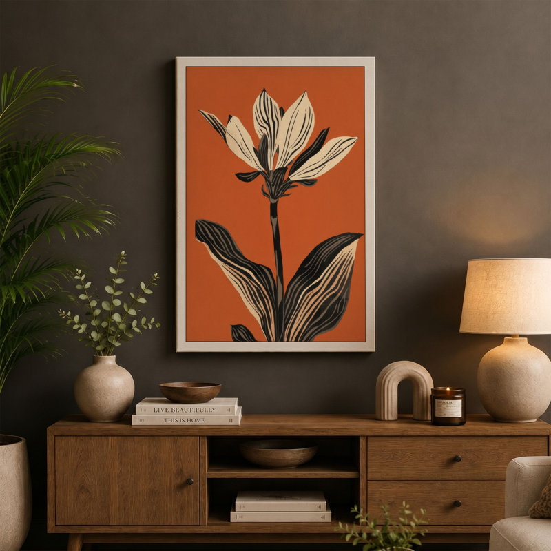 Stylized Bloom Botanical - Wrapped Canvas, 18x12 - 45.7 x 30.5 cm, Teal Border
