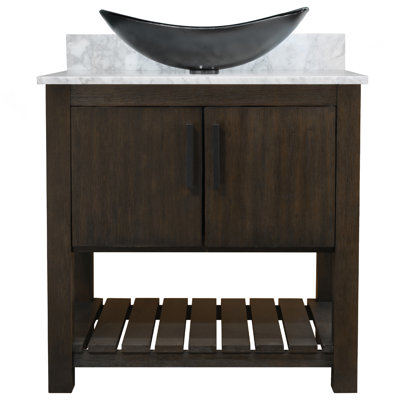 Meuble-lavabo 36 po avec comptoir en marbre de Carrare et lavabo, quincaillerie