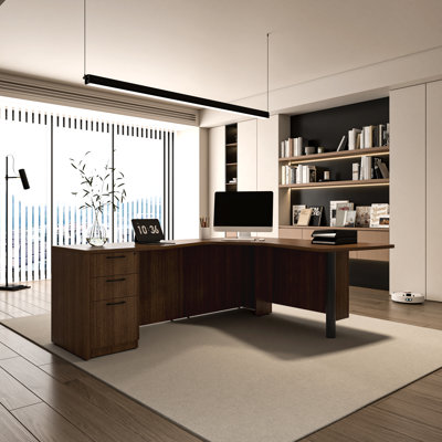 Inbox Zero Niklaas L-Shaped Executive Desk With 3-Drawer File Cabinet